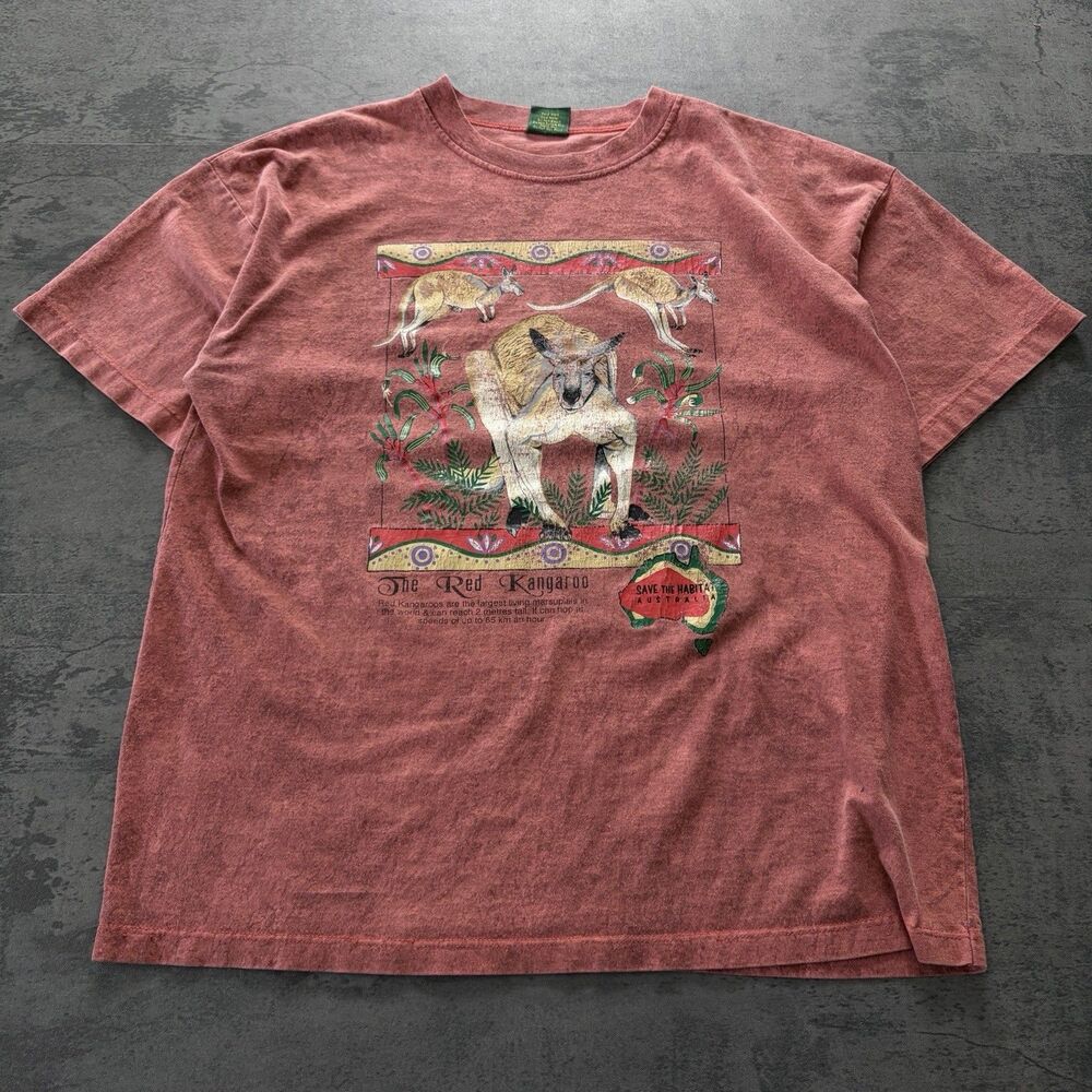 Vintage 90s Red Kangaroo T-Shirt Made in USA Nature Graphic Conservation Tee XL
